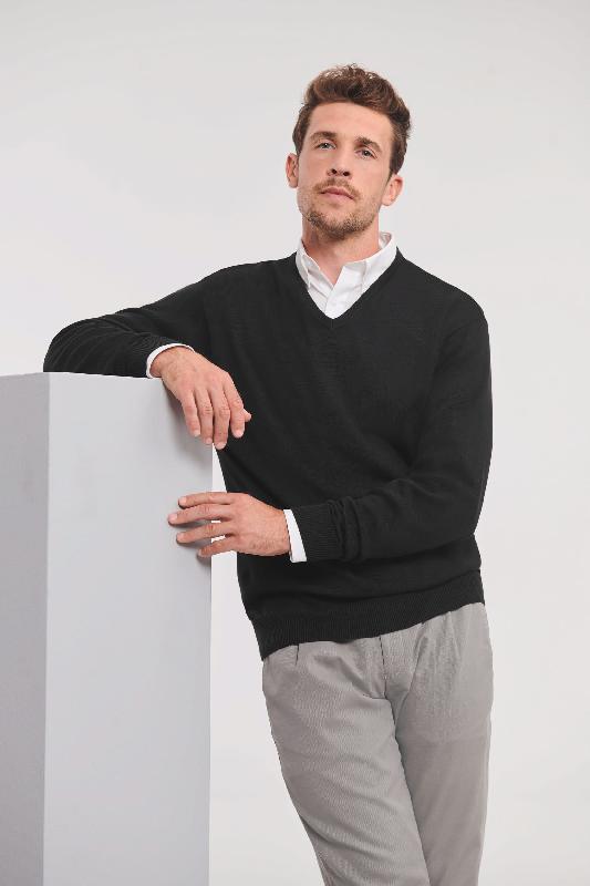 Pullover homme col V classique - Russell - Réf: RU710M - 50% coton / 50% polyacrylique - Plusieurs tailles et couleurs disponibles_0