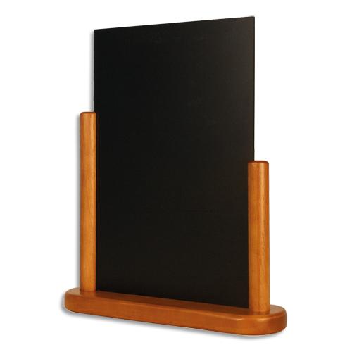 Securit ardoise de table noire, base en bois teck, double-face flexible, amovible l21 x h30 cm_0