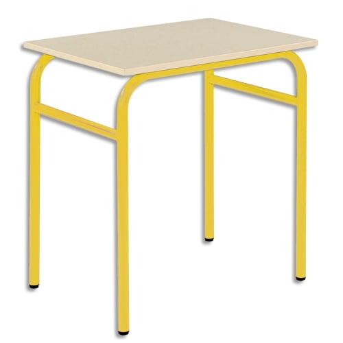 Sodematub lot de 4 tables scolaire monoplace, hêtre, plateau 70 x 50 cm, hauteur 76 cm, taille 6, jaune_0