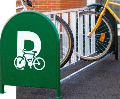 Support cycles 16 places - Acier galvanisé - 8 vélos face à face - Panneaux laqués verts avec signalétique incluse_0