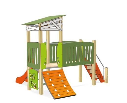 3714 - Ma cabane passerelle Transalp - structure pour aire de jeux avec tour H 0.90, toboggan et passerelle_0