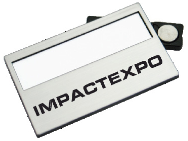 Badges nominatifs publicitaires en métal argent avec attache magnétique - personnalisables_0