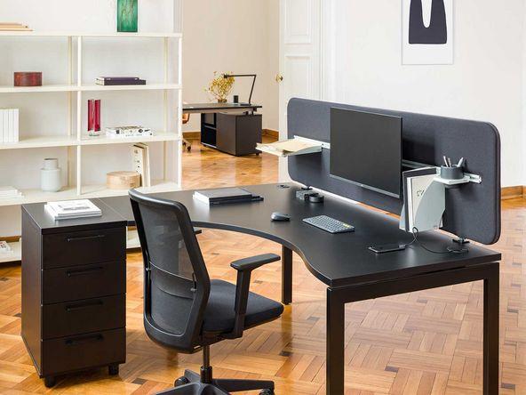 Bureau compact Solar grande surface de travail et caisson 4 tiroirs intégré_0