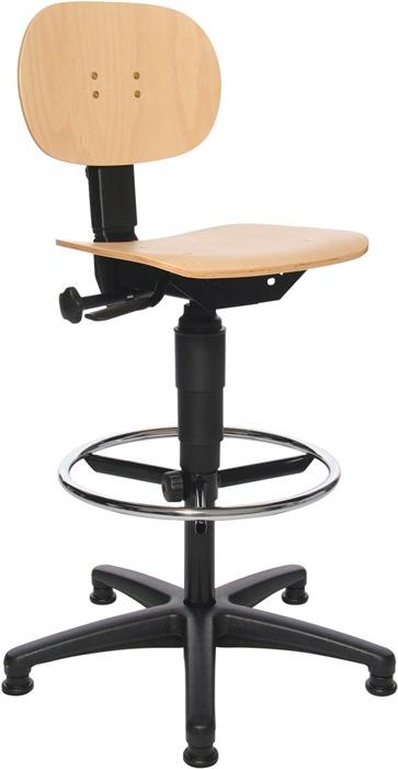 Chaise atelier pivotante Tec 11 - patins, anneau de pied réglable, hêtre 590-840 mm - TOPSTAR_0