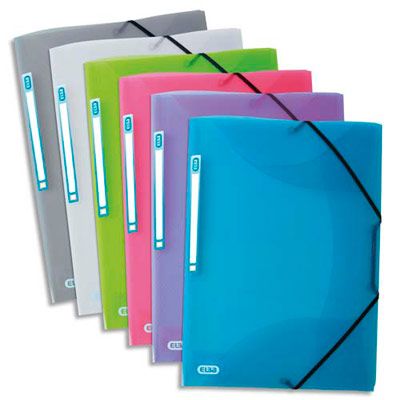 CHEMISE 3 RABATS ET ELASTIQUES ELBA HAWAÏ - POLYPROPYLENE - 24 X 32 CM - COLORIS TRANSLUCIDES ASSORTIS - LOT DE 20