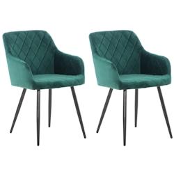 Décoshop26 - Lot de 2 chaises de salle à manger coutures en losanges style retro chic en tissu velours vert en pieds en métal noir 10_0001561 - noi_0