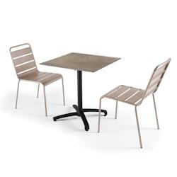 Oviala Business Ensemble table de jardin stratifié marbre beige et 2 chaises taupe - Oviala - gris métal 110094_0