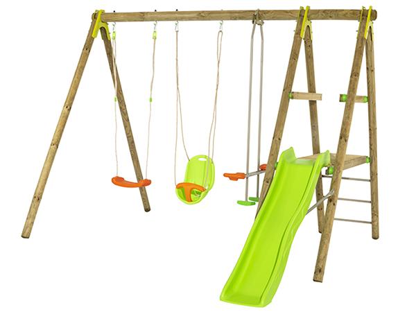 Marti - Portique bois 2,30m - norme EN71-8 - 3 agrès, toboggan 1,73m, plateforme 0,90m_0