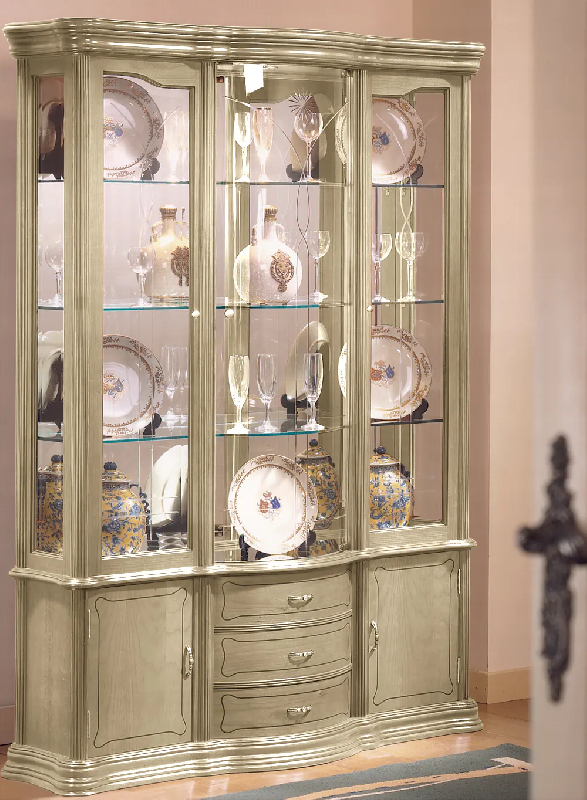 Meuble vitrine en bois dv85va - laqué crème cérusé_0