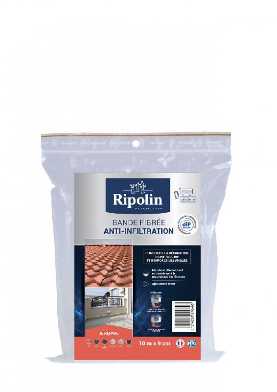 Revêtement d'étanchéité toiture - RIPOLIN bande fibrée blanc - 10m x 9cm - Consolide les fissures de 0,2mm à 2mm_0
