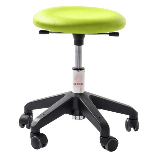 Tabouret ergonomique petite enfance - base plastique - assise simili cuir vert - roulettes easy-rolling - Global_0