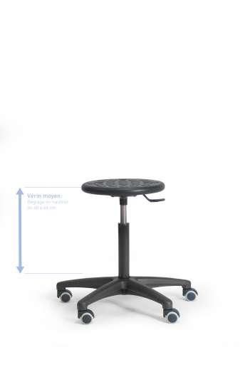 Tabouret de bureau en polyuréthane noir - Réf : TABRO2FIXVMRS - Vérin moyen, roulettes sols durs_0