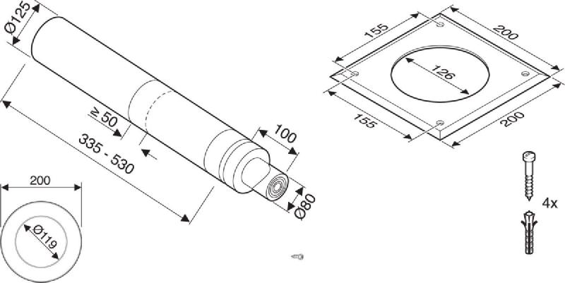 Terminal horizontal diamètre 80/125 pour chaudière condensation seule blanc colis azb1115 réf 7736200350_0