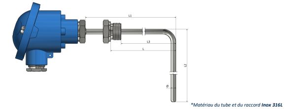 Thermocouple avec tête de raccordement standard - raccord fixe à 90° (Type 2) - TH12_0