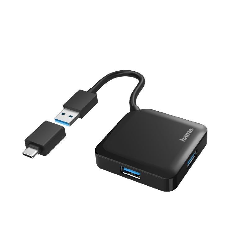 Hama 00200116 - Hub USB 3.2 Gen 1 Type-A + Type-C, 4 ports, Plug and Play, câble 0,15 m_0