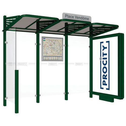 ABRI BUS CONVIVIALE 3 M CAISSON BARDAGE GAUCHE VERT 6005 - PROCITY