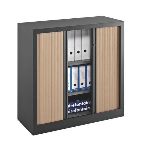 ARMOIRE À RIDEAUX MONOBLOC ECO-CONÇUE DÉCOR H 100 X L 100 CM CORPS ANTHRACITE/RIDEAUX CHÊNE