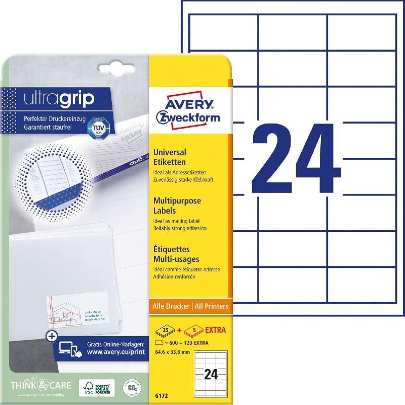 Avery Zweckform 6172 Lot de 600 étiquettes universelles Blanc 64,6 x 33,8 mm - 6172_0