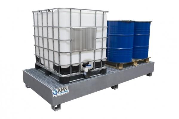 Bac de rétention galvanisé à chaud - 2 IBC ou 8 fûts - Dimensions 2540x1275x415 mm - Rétention 1000L - RMVBG8LCDI_0