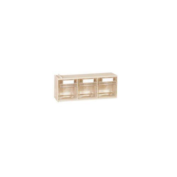 Bloc-tiroir 3 cases beige - façades transparentes - rangement pour atelier et entrepôt - Rolléco_0