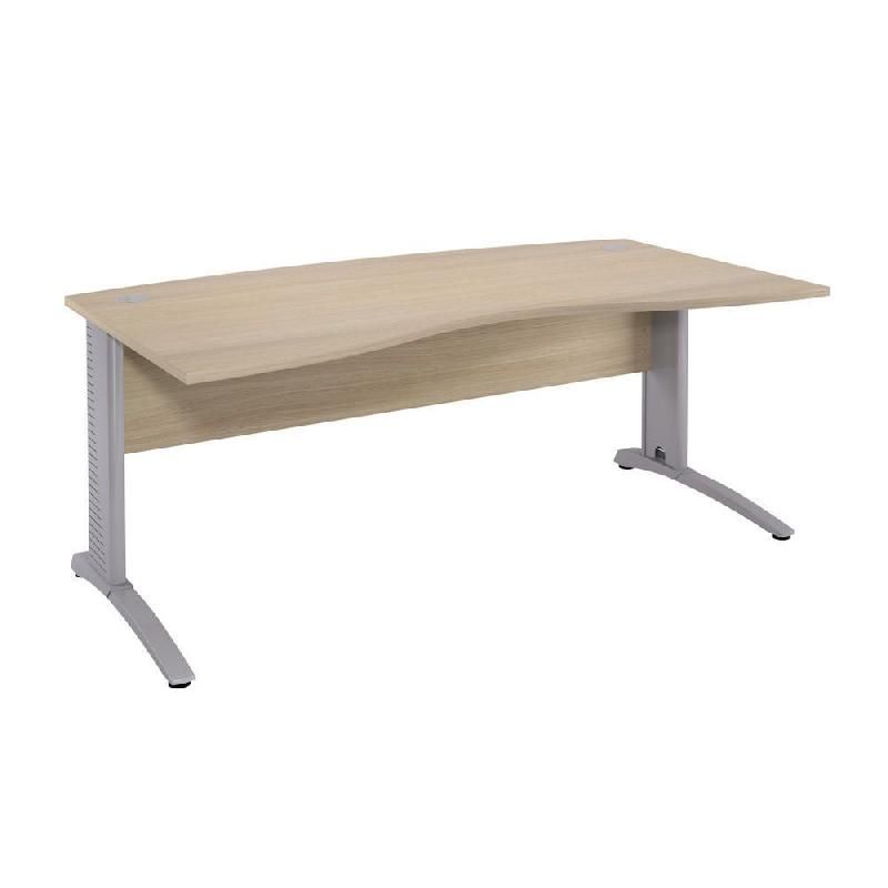 BUREAU MANAGER BIOSPACECOURBE  2 - L. 180 X P. 90 CM - PLATEAU 'CHÊNE' - PIEDS L'ALUMINIUM' - EMBASES 'ALUMINIUM'.