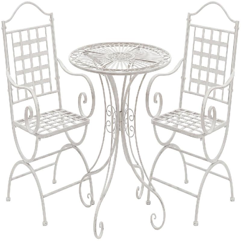 CLP Ensemble de jardin Viro avec 2 chaises Métal HBT: 92x176x70 cm Blanc antique - blanc métal 328894_0