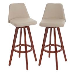 Décoshop26 - Lot de 2 tabourets de bar chaises comptoir rotatif en PVC crème et bois 04_0007455 - 3000262134335_0