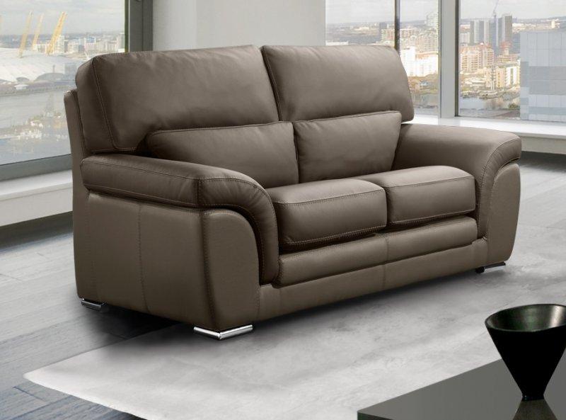 Canapé cuir vachette 2 places taupe CLOÉ - confort mi-ferme et design moderne_0