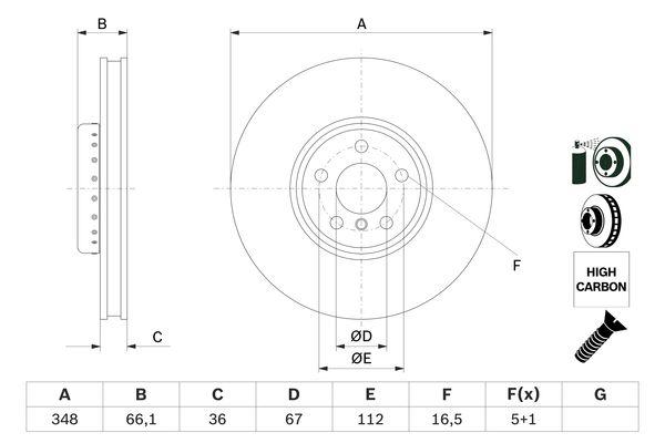 Disque de frein Bosch 0986479F59 - ventilé en deux pièces - côté avant_0