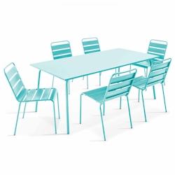 Oviala Business Ensemble table de jardin et 6 chaises en métal turquoise - bleu acier 109243_0