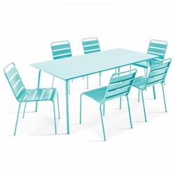 Oviala Business Ensemble table de terrasse et 6 chaises en métal turquoise - bleu acier 109243_0