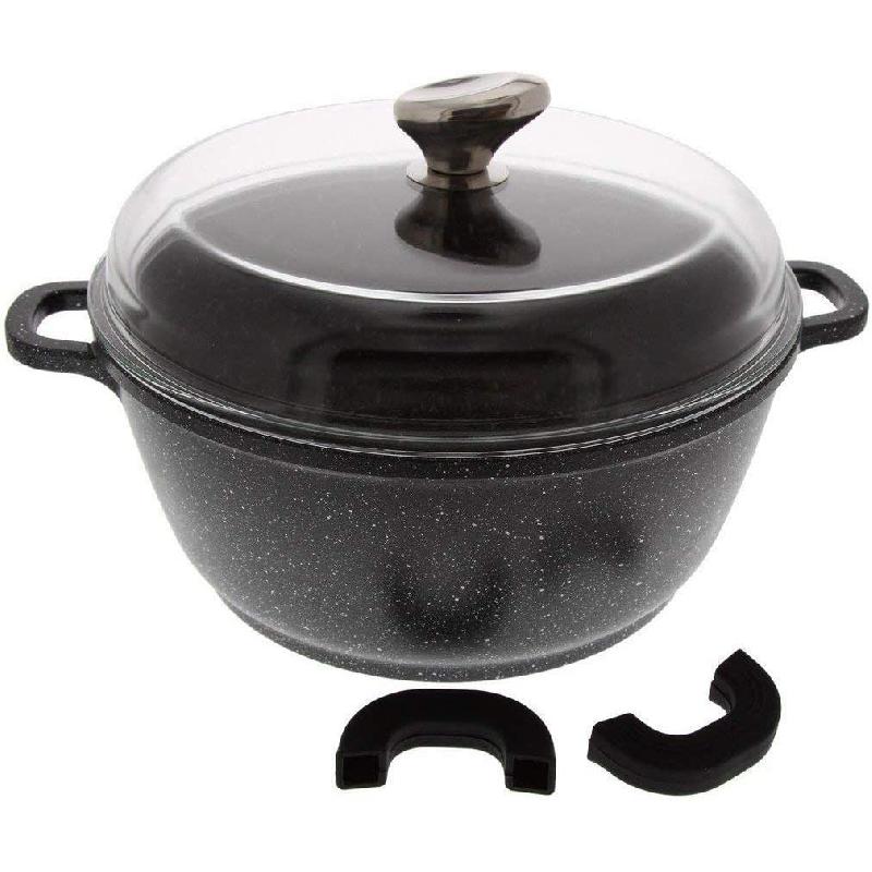 FAITOUT ROND 28CM FAÇON PIERRE FONTE D'ALUMINIUM - COUVERCLE VERRE - PRADEL EXCELLENCE - PREMIUM