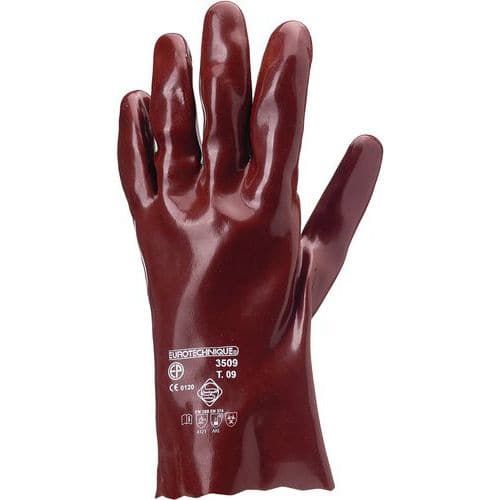 GANTS DE MANUTENTION EUROCHEM 3510 COTON ENDUIT PVC ROUGE 27 CM - 10 - COVERGUARD