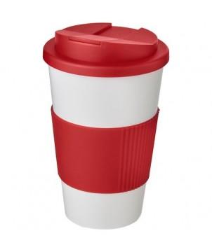 GOBELET ISOLANT AMERICANO 350ML AVEC BANDEAU ANTIDÉRAPANT ET COUVERCLE ANTI-FUITE - ROUGE - GOBELETS ET MUGS PERSONNALISÉS