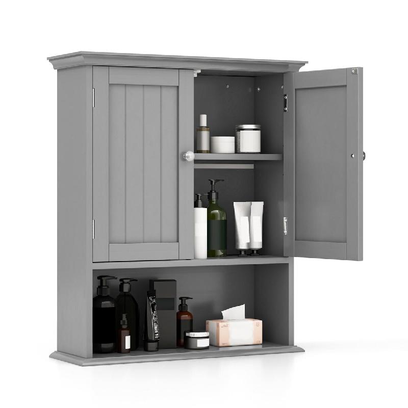 Helloshop26 - Meuble de salle de bain armoire murale 60 x 19 x 71 cm gain de place étagères réglables moderne en mdf gris 20_0017101 - 3000231681372_0