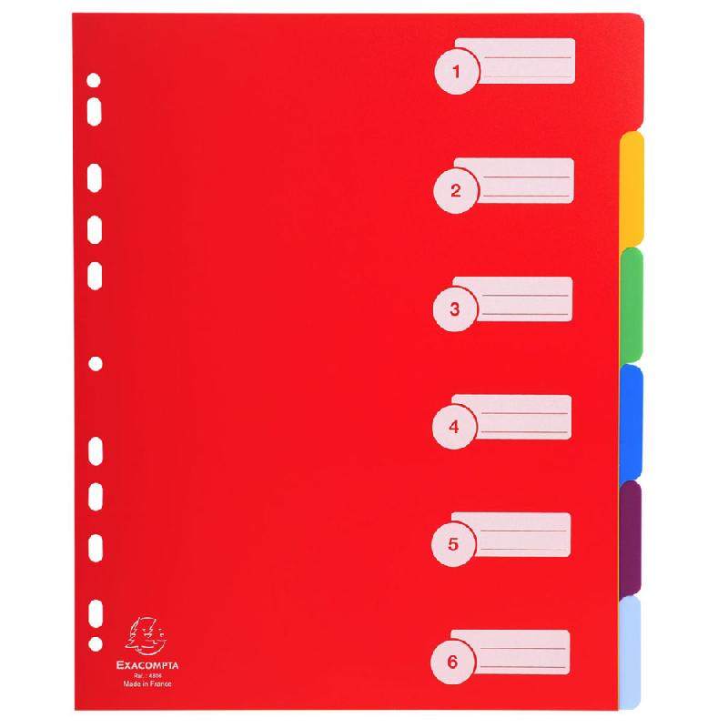 INTERCALAIRES NEUTRES EXACOMPTA A4+ EN POLYPROPYLENE 6 DIVISIONS - ASSORTIS