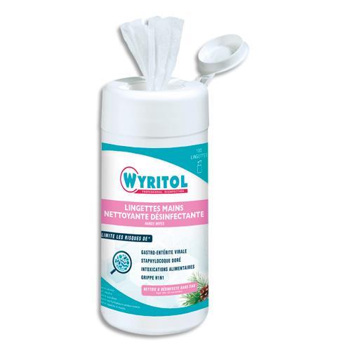 LINGETTES NETTOYANTES ET DESINFECTANTES WYRITOL - POUR LES MAINS - ACTIF SUR H1N1 - PARFUM PIN - BOÎTE DE 100