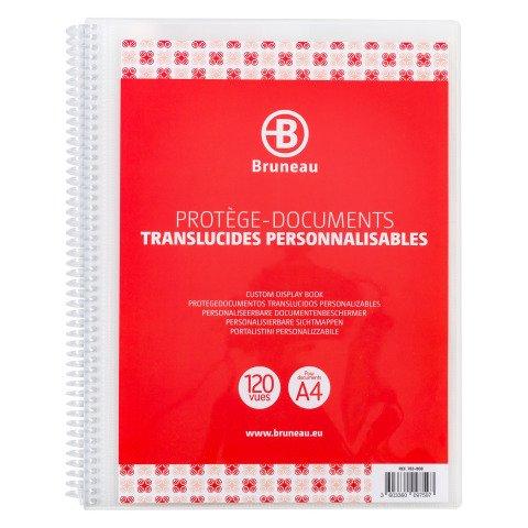 LOT DE 4 - PROTÈGE-DOCUMENTS À SPIRALES BRUNEAU POLYPROPYLÈNE TRANSLUCIDE PERSONNALISABLE A4 60 POCHETTES - 120 VUES