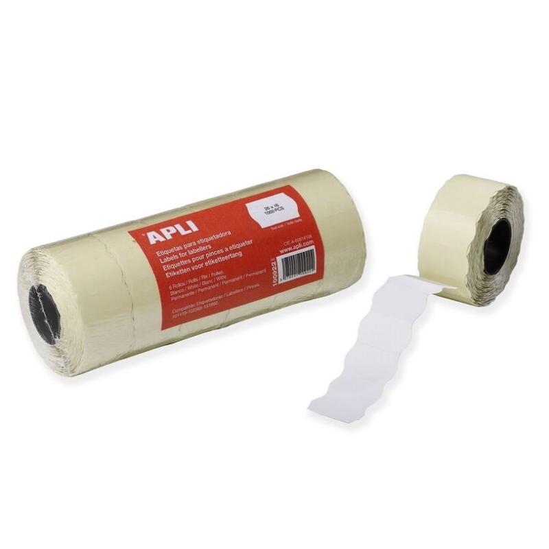 Lot de 6 rouleaux de 1000 étiquettes blanches pour pince, format 26x16 mm - 3270241009224_0