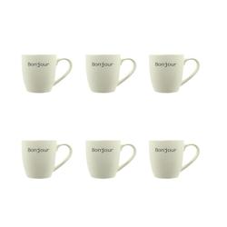 Novastyl - Lot 6 Tasses Bonjour 20cl En Gres Blanc - 3256391044599_0