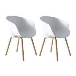 SalesFever Ensemble de 2 chaises coquille | Siège baquet en plastique | Cadre en métal aspect bois | L 54,5 x P 54 x H 77,5 cm | blanc - blanc multi_0