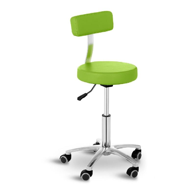 Tabouret chaise siège à roulettes avec dossier - Similicuir vert - Charge maximale 150kg - Réglable en hauteur_0