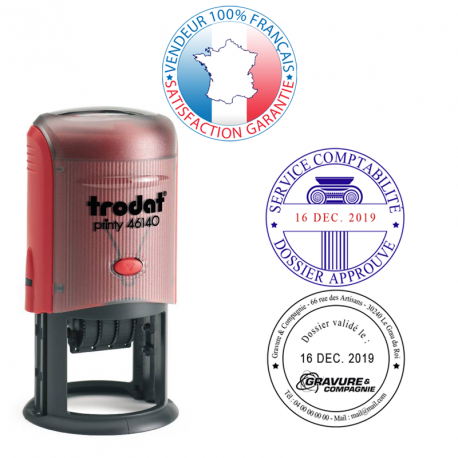 Tampon dateur Trodat Printy 46140 - empreinte ronde 3 + 3 lignes - diamètre 40 mm - référence 008-tampon-texte-dateur-46140_0
