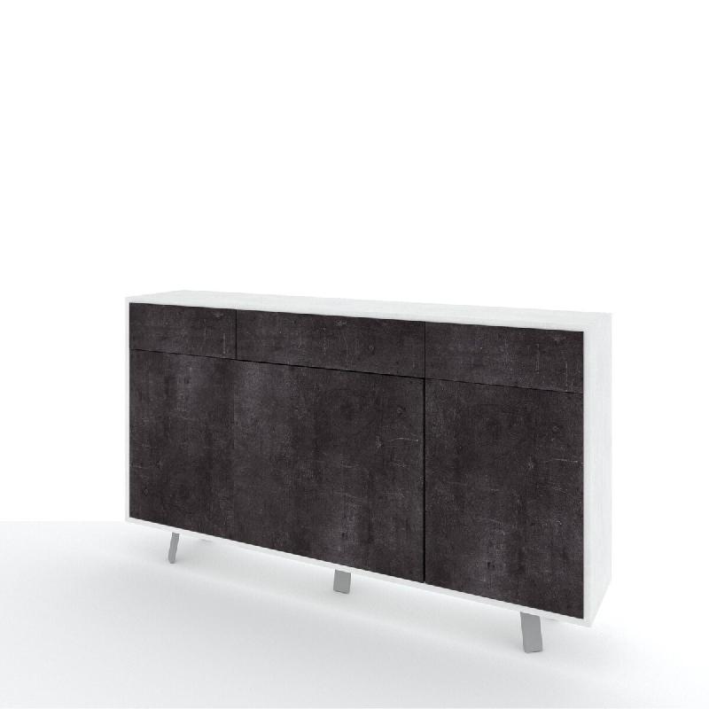 AQA Design Buffet VENBRUK avec 3 portes/3 tiroirs en mélamine pierre blanche/pierre noire L.164 P.41 H.92 MP07044 - multicolore Bois manufacturé MP0_0