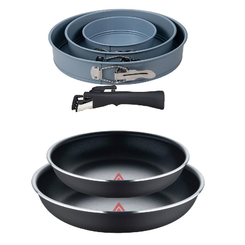 BERGNER - Jeu de 2 poêles Ø22/26 cm en aluminium embouti noir avec poignée amovible avec jeu de 3 moules de four ronds Ø12/Ø18/Ø22 cm - PK9617_0