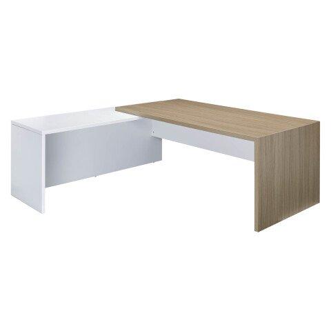 BUREAU RETOUR À GAUCHE L 180 X P 90 PLATEAU ORME ET RETOUR BLANC PIÈTEMENT PLEIN ESSENZZA