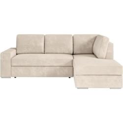 Canapé d'angle droit convertible ARTEMIS 4 places - Velours côtelé beige - L246 x P174 x H96 cm avec coffre de rangement et fonction couchage - LOUNGITUDE - 3666749565674_0