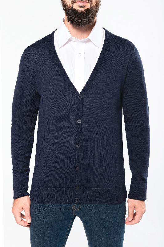 Cardigan boutonné mérinos homme - Kariban - 100% laine extra fine - Réf: K987_0