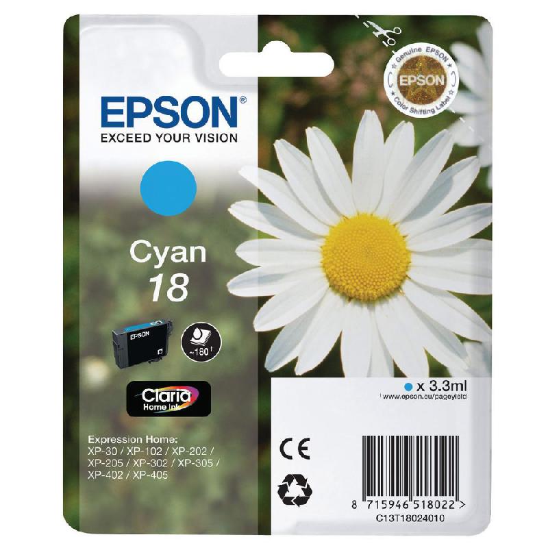 CARTOUCHE EPSON T18 C13T18024010 - CYAN - 180 PAGES