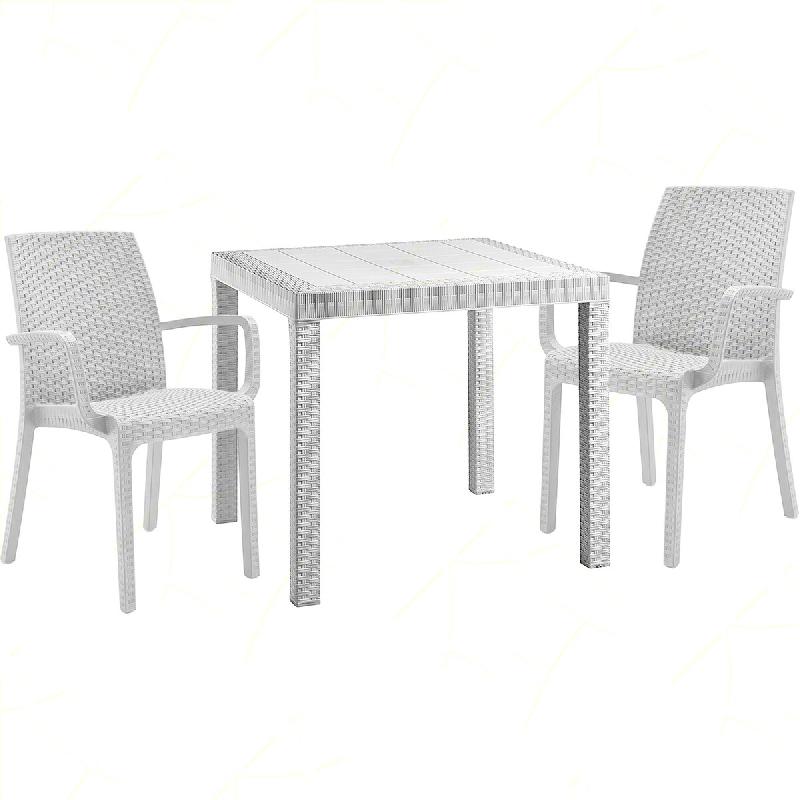 Ensemble de 2 fauteuils avec une table carrée en rotin blanc - blanc plastique polypropylène 8050054388540_0